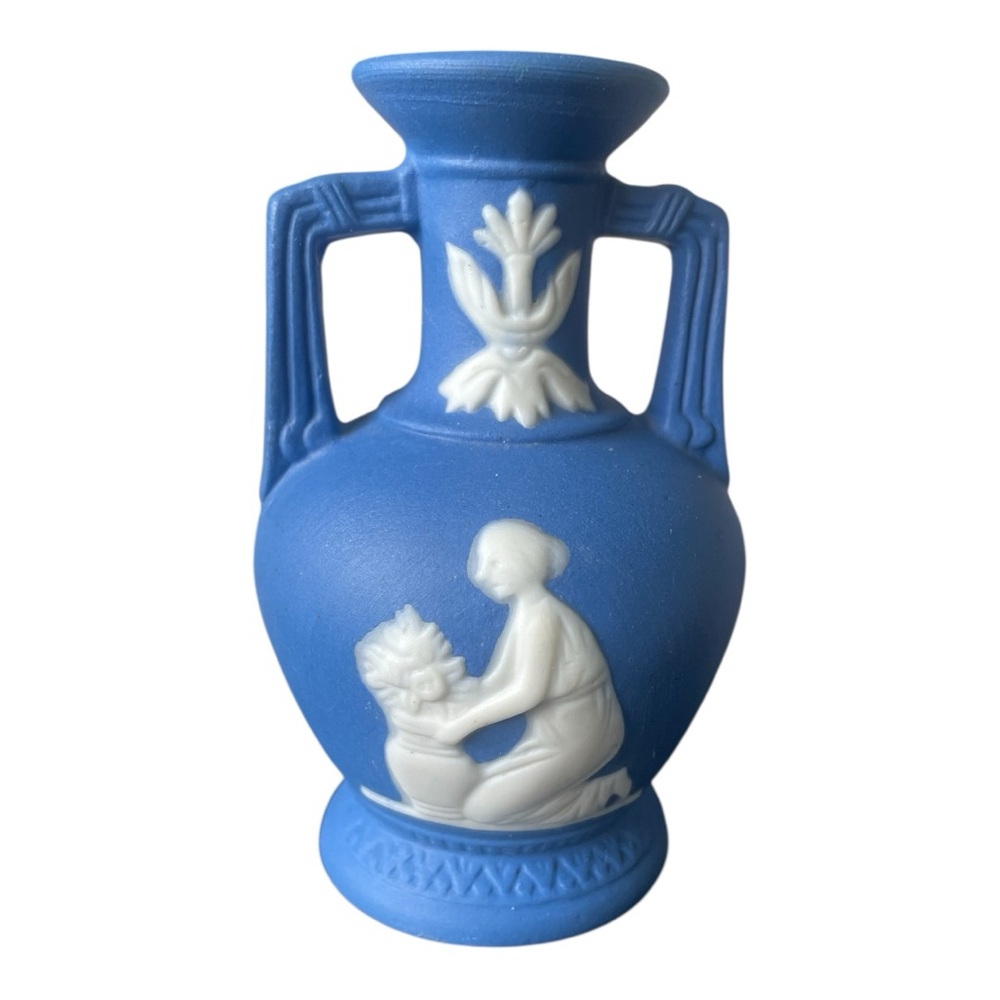 Wedgwood Style Jasperware Blue and White 4” Bud Vase